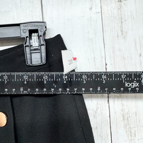 H&M Skirt Women Size 6 Black Gold Button Pleat Front Midi Zip Button Back Preppy - Picture 6 of 8